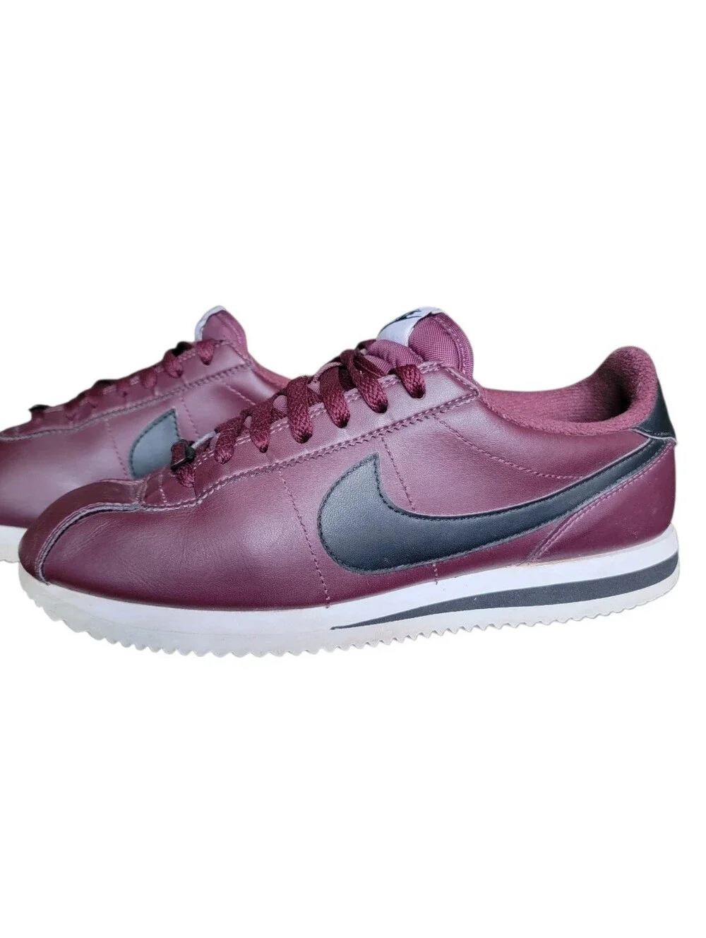 Nike Cortez Sneaker in Burgundy with Black Swoosh